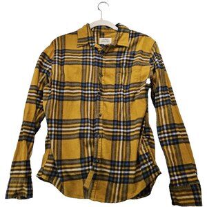 Natural Blue By Visitor Flannel Shirt Yellow Plaid Button Up Men's Medium